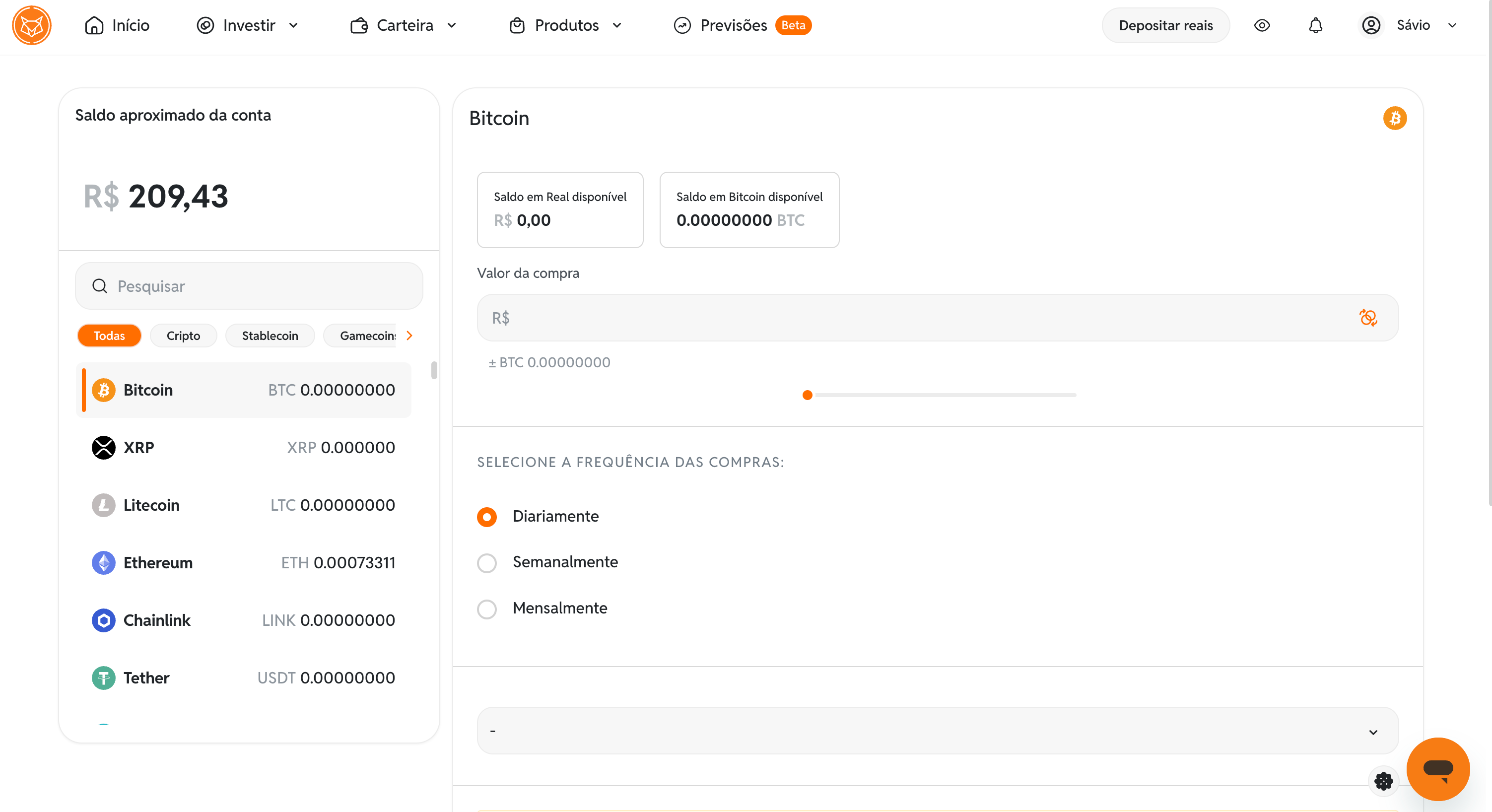 Tela 1: acesse compra recorrente