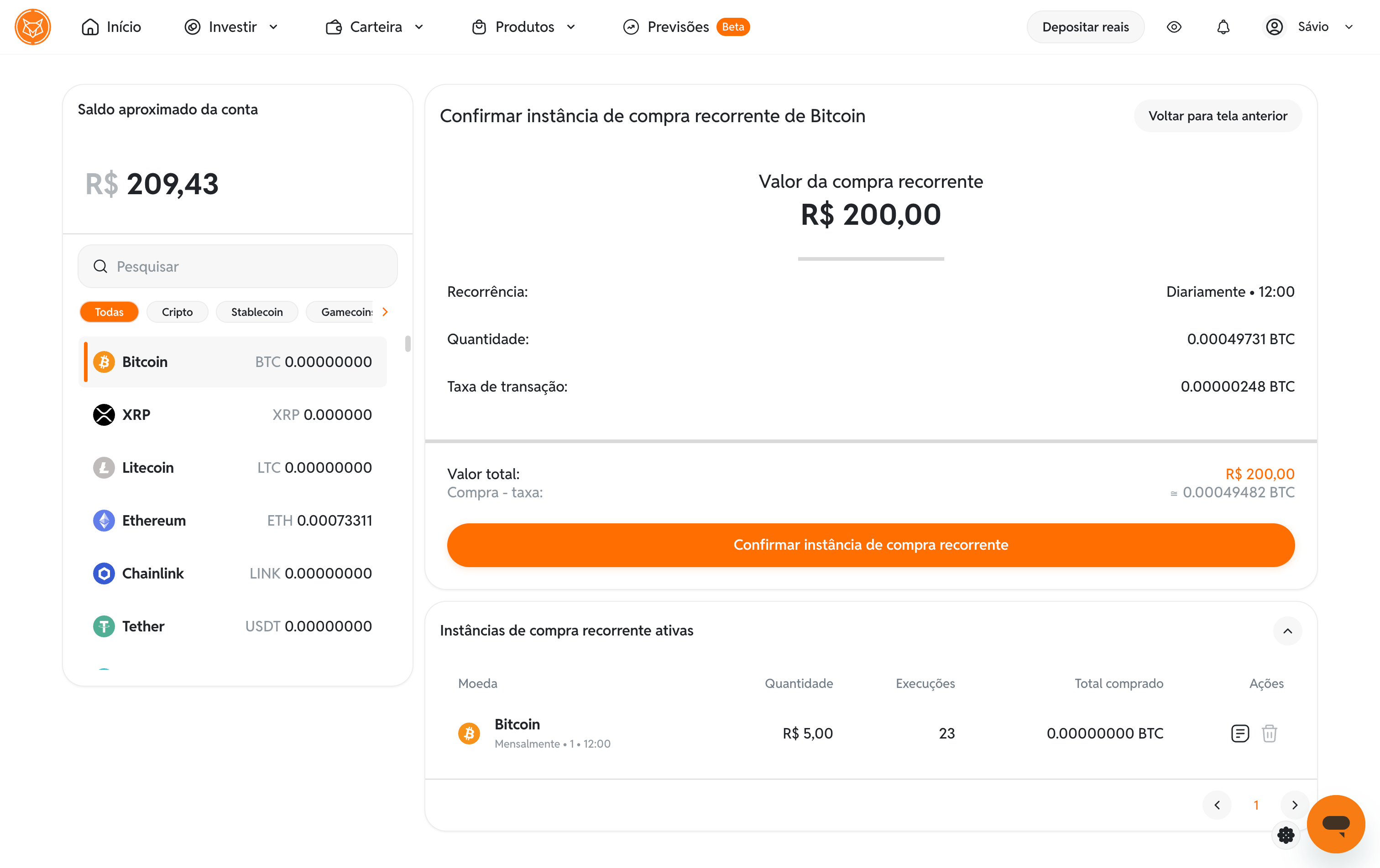 Tela 3: defina a frequência e o horário