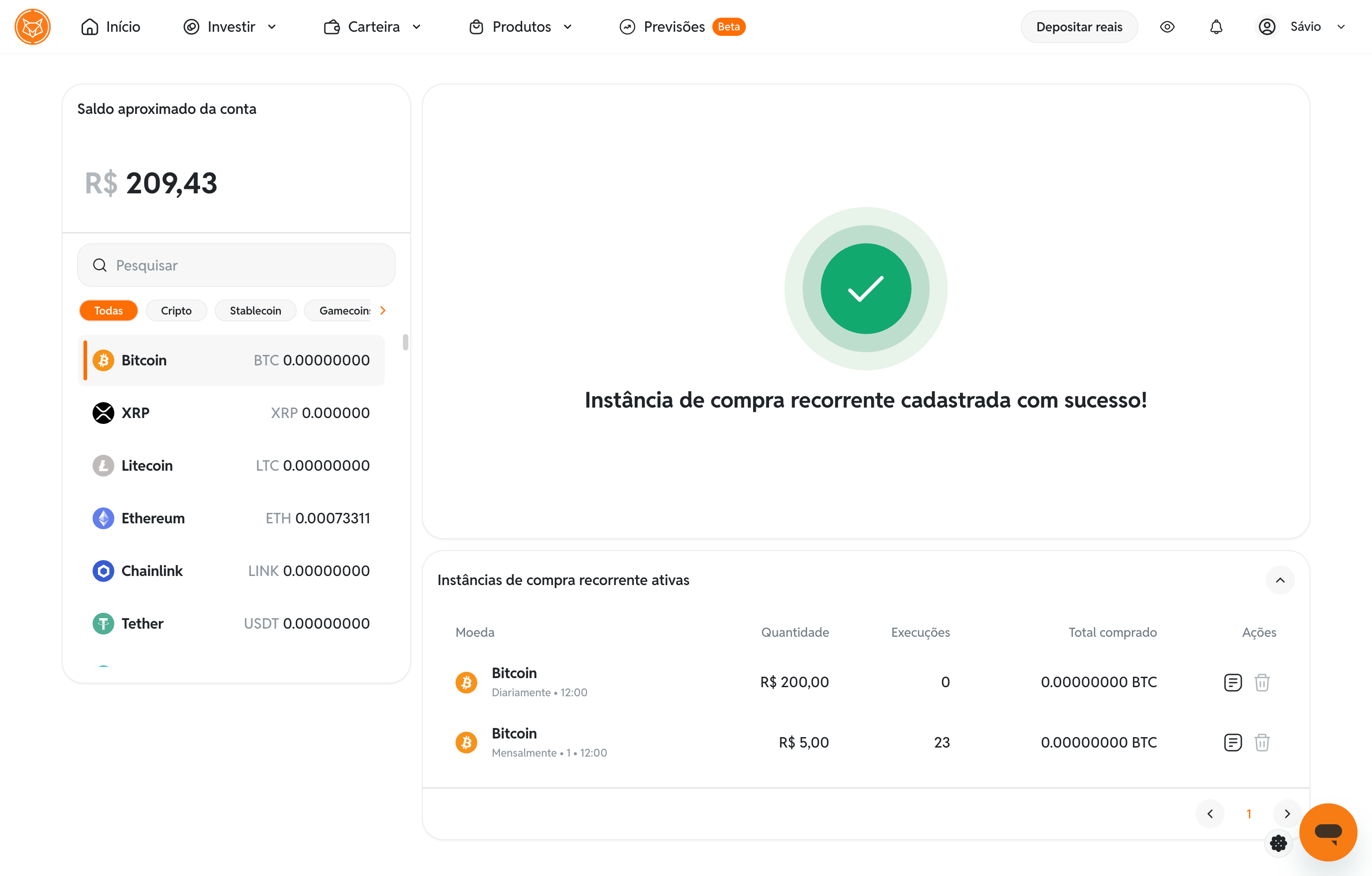 Tela 4: acompanhe as compras ativas