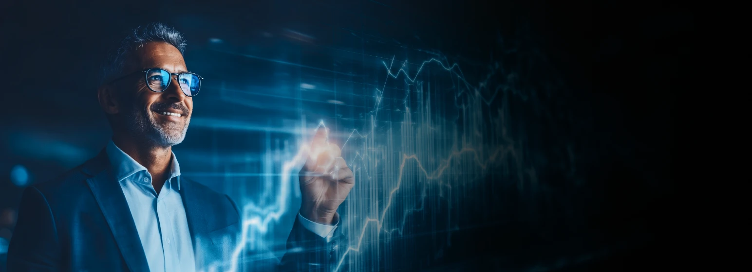 Executivo analisando gráficos de câmbio