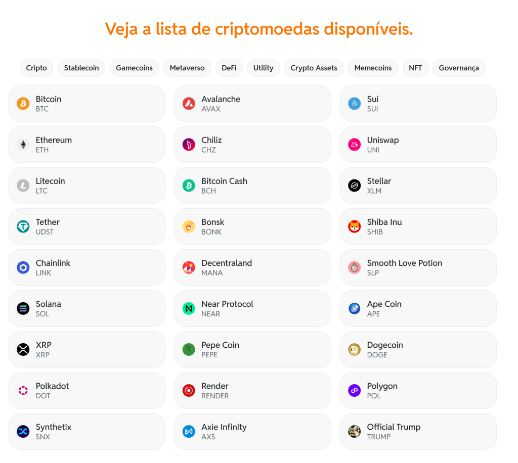 ativos disponíveis para trocar cripto